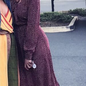 Lulu's Burgundy Polka Dot Long Sleeve Dress